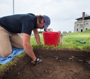 Student excavating in at Fort Niagara
